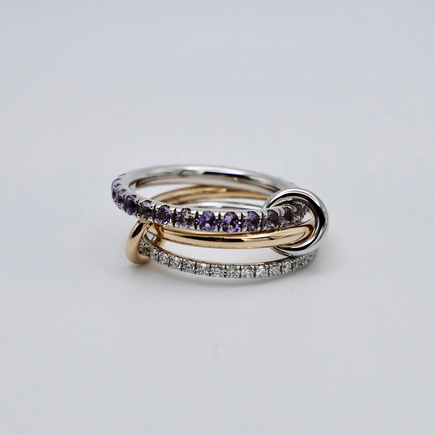 Interlocking Amethyst and Diamond Trinity Ring Set