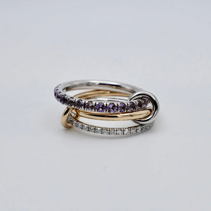Interlocking Amethyst and Diamond Trinity Ring Set