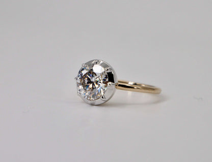 Georgian Victorian Collet Button Back Ring, 2 Ct, Lab Diamond or Moissanite, view 3