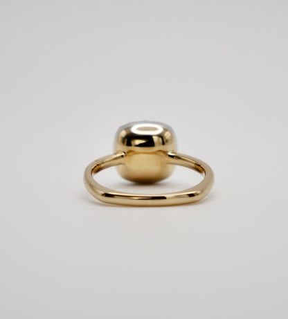 Old Mine Cut Georgian Victorian Moissanite Ring and Gold Button Setting with European Shank, 14K Gold, view 10
