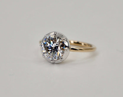 Georgian Victorian Collet Button Back Ring, 2 Ct, Lab Diamond or Moissanite, view 4