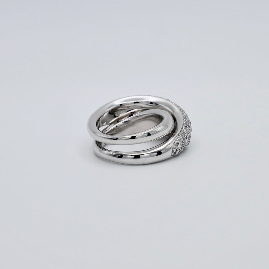 Pavé crossover dome ring in 18K white gold with lab grown diamonds, view 3