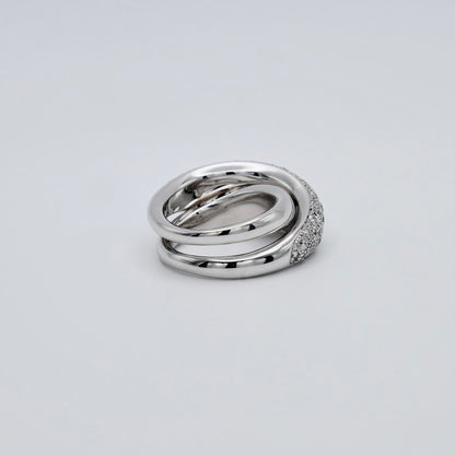 Pavé crossover dome ring in 18K white gold with lab grown diamonds, view 3