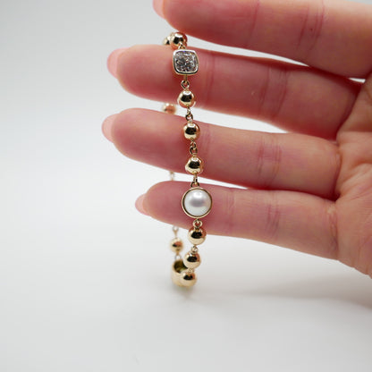 Mixed Gemstone Ball Chain Bracelet, 14K Gold, view 4