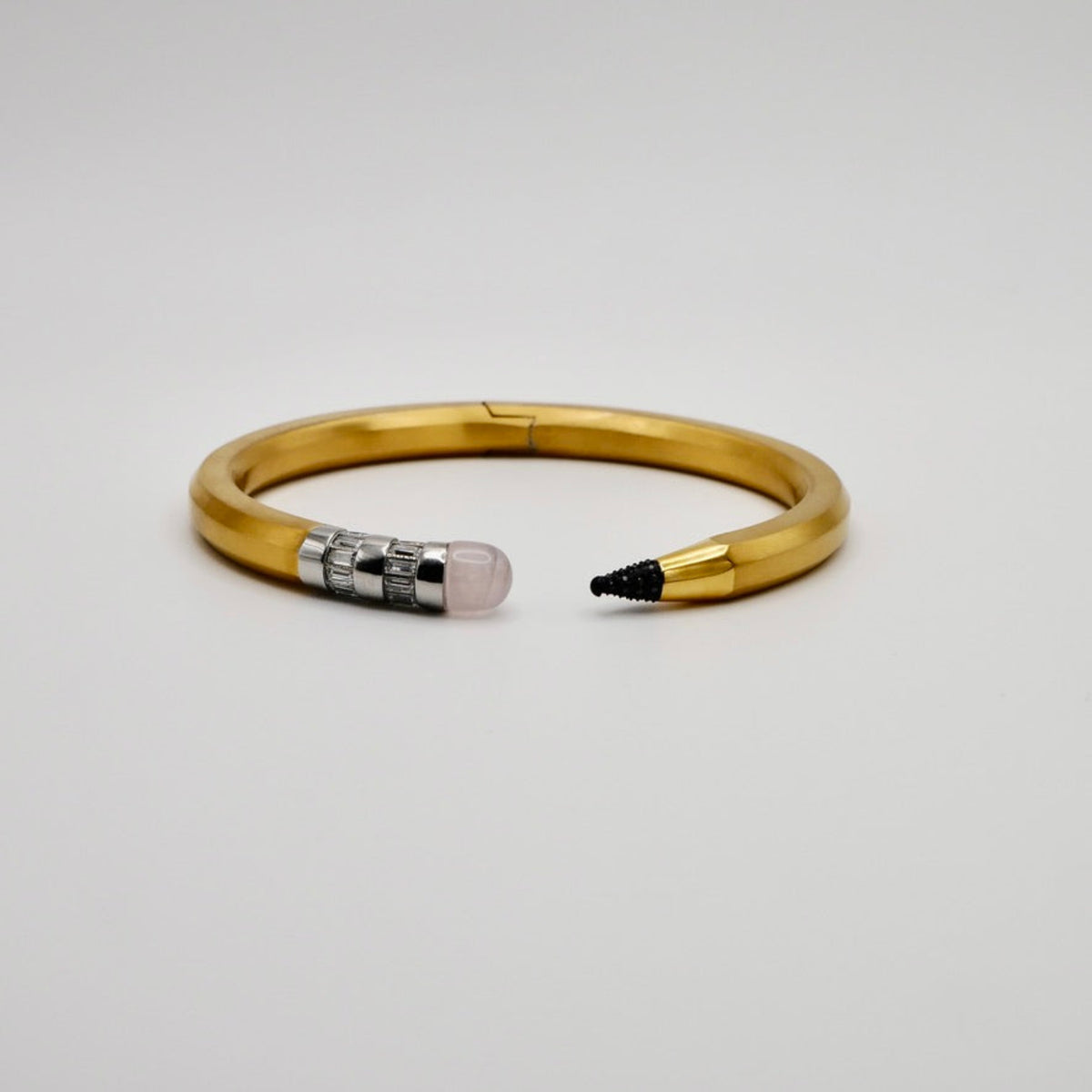 Pencil Bangle with Moissanite and Pink Nephrite, 18K Gold Filled, Ready to Ship