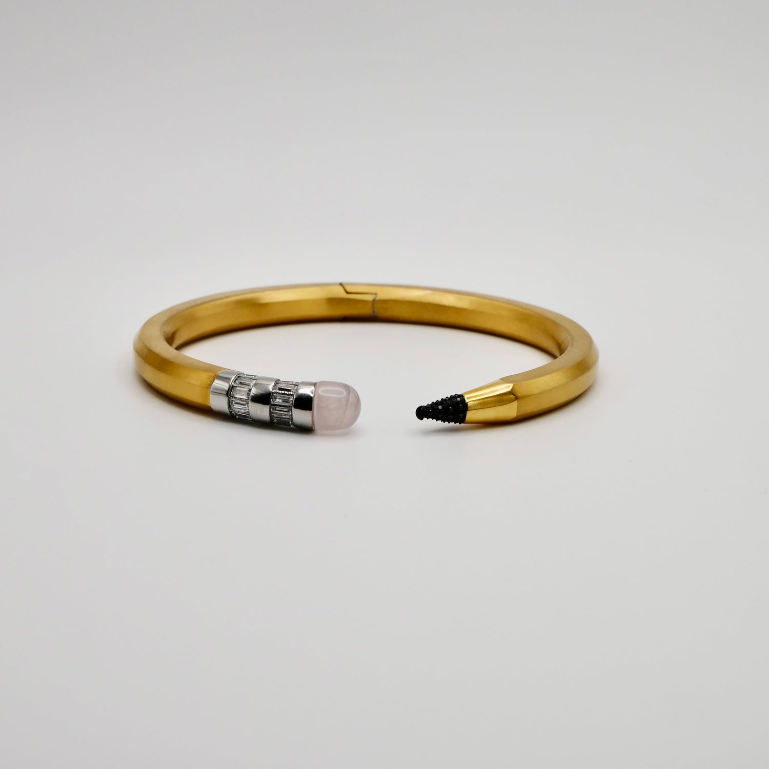 Pencil Bangle with Moissanite and Pink Nephrite, 18K Gold Filled