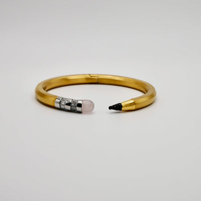 Pencil Bangle with Moissanite and Pink Nephrite, 18K Gold Filled