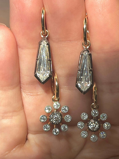 Custom Kite Georgian Victorian Earrings, Lab Diamond or Moissanite, view 7