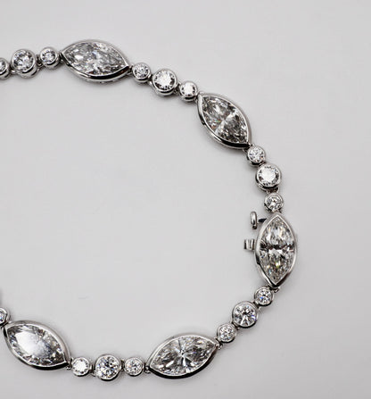 Platinum Marquise & Round Brilliant Lab Grown Diamond Tennis Bracelet - Antique or Vintage Inspired, view 9