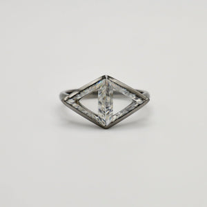 Gold, Triangle Portrait Cut Moissanite Bezel Ring, 14K Gold