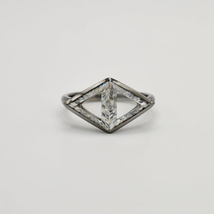 Gold, Triangle Portrait Cut Moissanite Bezel Ring, 14K Gold