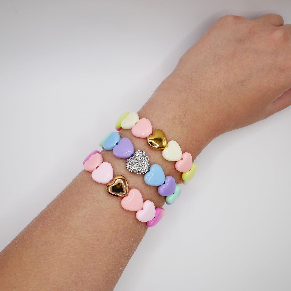 Sorbet Heart Bead Stretch Bracelet, 18K Gold Filled — Lemon, Peach or Blueberry, Ready to Ship