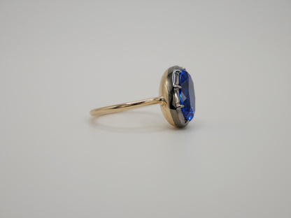 Georgian Victorian Oval Blue Sapphire Button Back Collet Ring, view 8