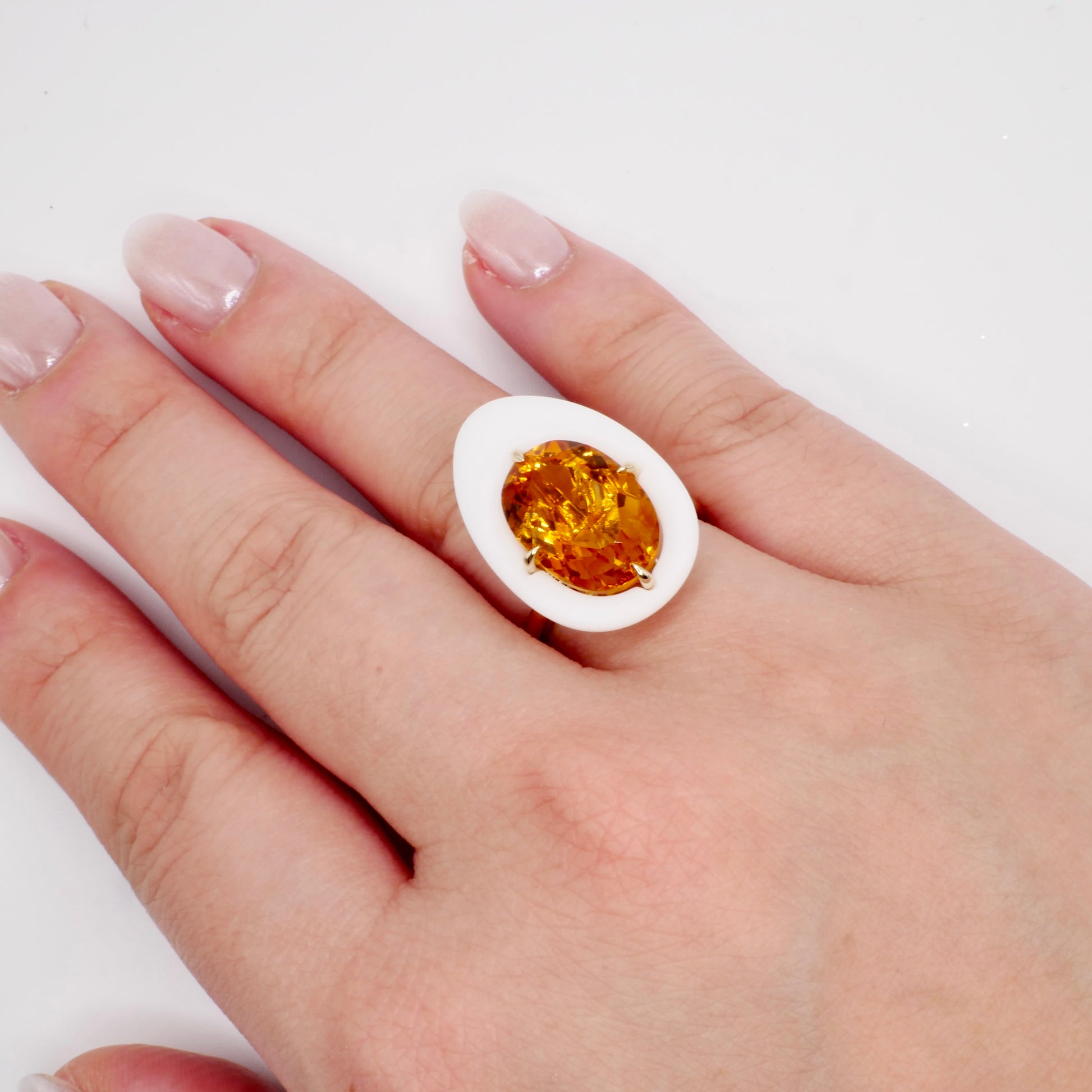 Natural Citrine Porcelain Egg Ring in 14K Yellow Gold | Statement Cocktail Ring | November Birthstone | by Disco Marshmallow