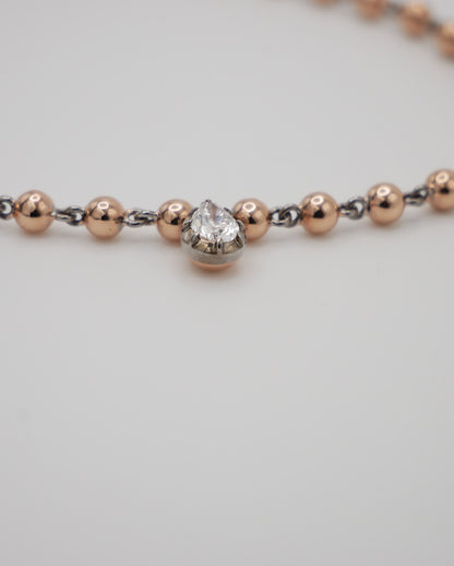Georgian Victorian Art Deco Ball Chain Necklace with Round and Pear Moissanite or Diamonds, view 6
