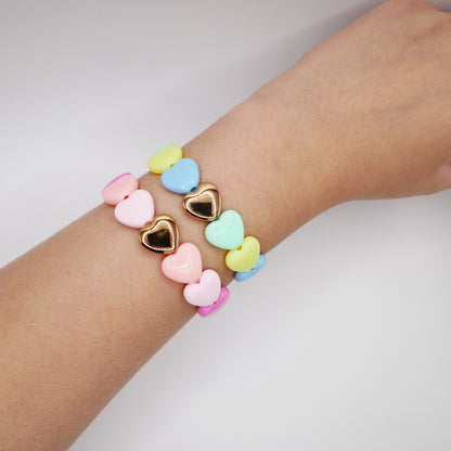 Sorbet Heart Bead Stretch Bracelet, 18K Gold Filled — Lemon, Peach or Blueberry, Ready to Ship
