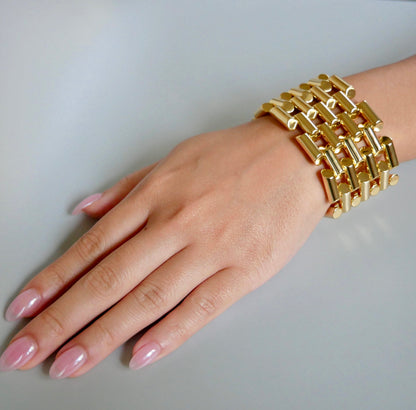 Vintage Retro Wide Gold Link Tube Bracelet, view 8