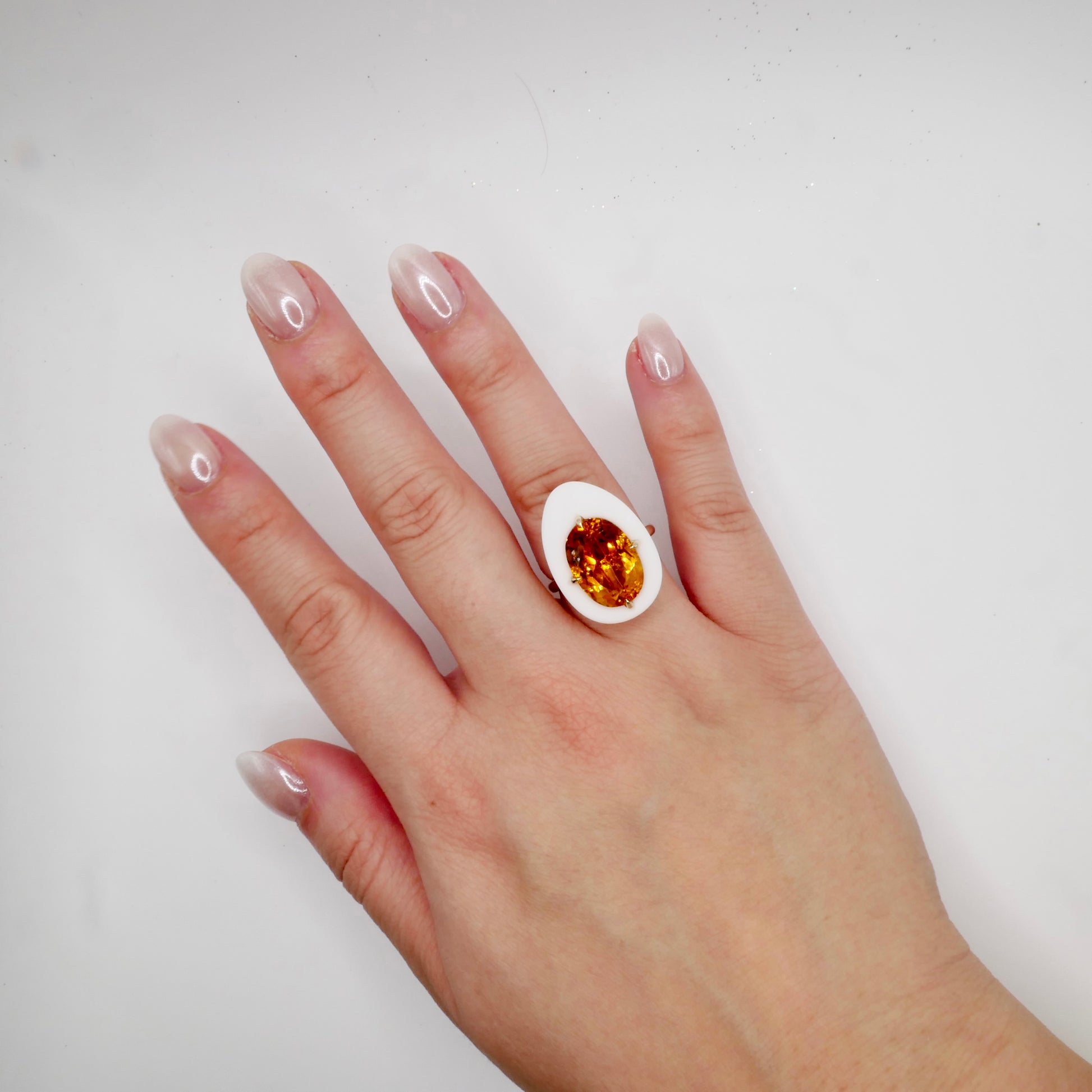 Natural Citrine Porcelain Egg Ring in 14K Yellow Gold | Statement Cocktail Ring | November Birthstone | by Disco Marshmallow