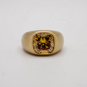 Cushion Cut Lab Grown Champagne Diamond Puff Ring, 18K Gold