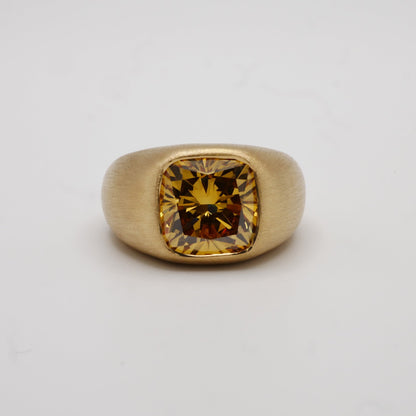 Cushion Cut Lab Grown Champagne Diamond Puff Ring, 18K Gold