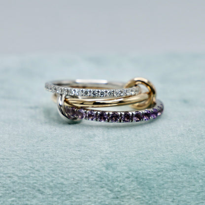 Interlocking Amethyst and Diamond Trinity Ring Set