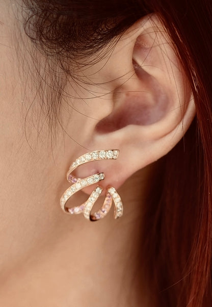 Diamond and Pink Sapphire Ribbon Loop Studs, 18K Gold, view 4