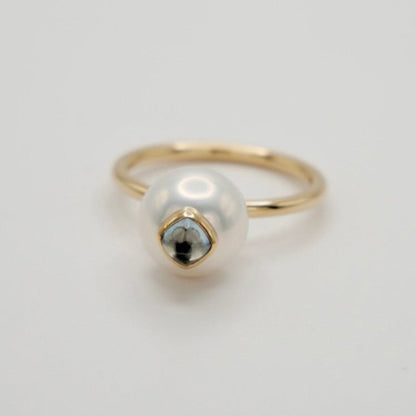 Pearl and Aquamarine Ring, 14K Gold