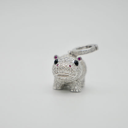 Baby Hippo Locket Pendant, White Gold, view 3