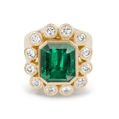 Emerald Lab Diamond Cluster Ring