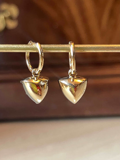 Trillion Cut Emerald Georgian Victorian Gold Earrings, 18K Blackened Gold, view 7