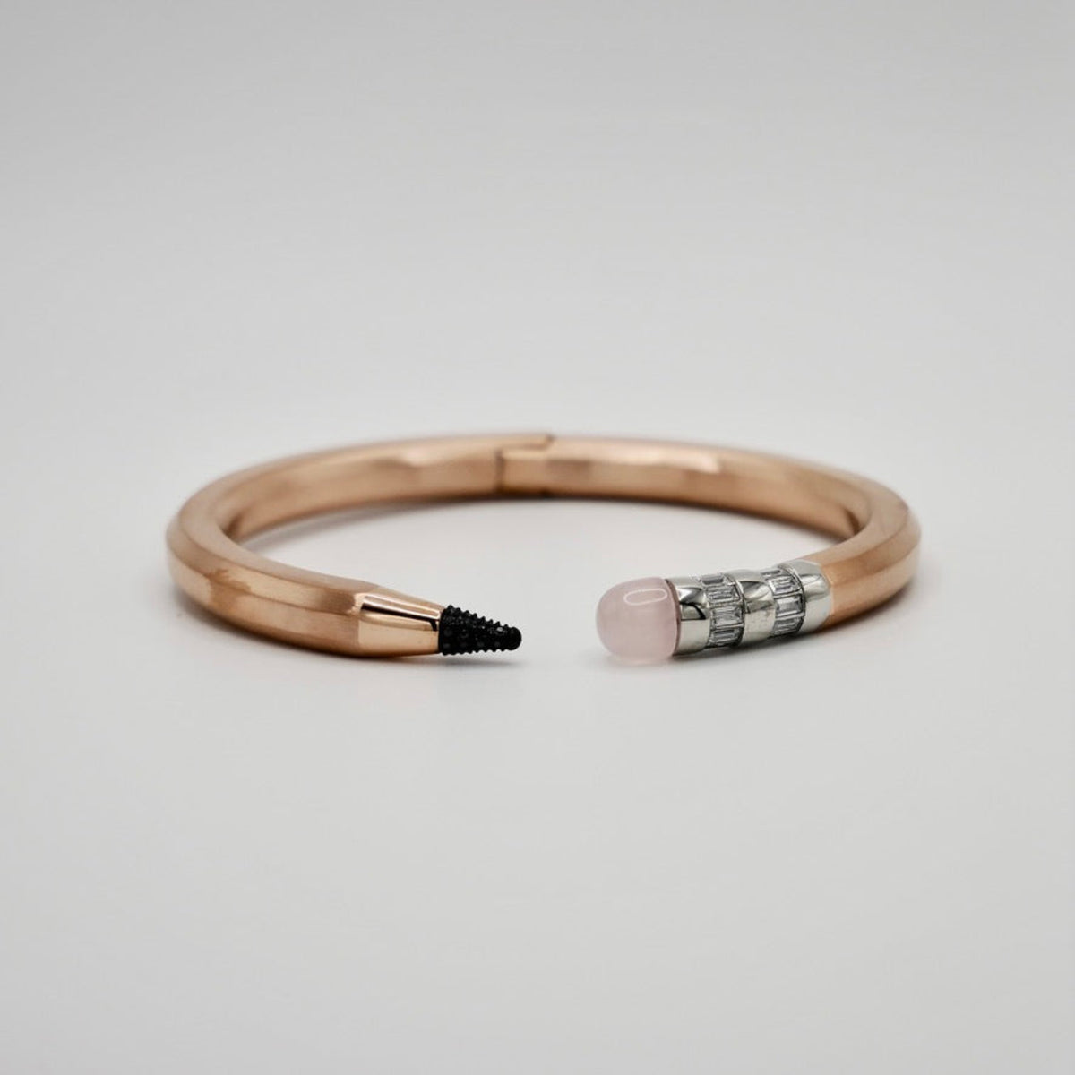 Pencil Bangle with Moissanite and Pink Nephrite, 18K Gold Filled, Ready to Ship
