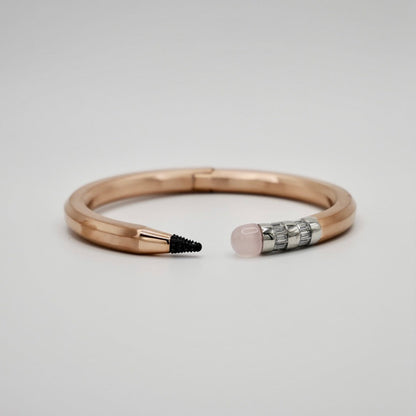 Pencil Bangle with Moissanite and Pink Nephrite, 18K Gold Filled, Ready to Ship