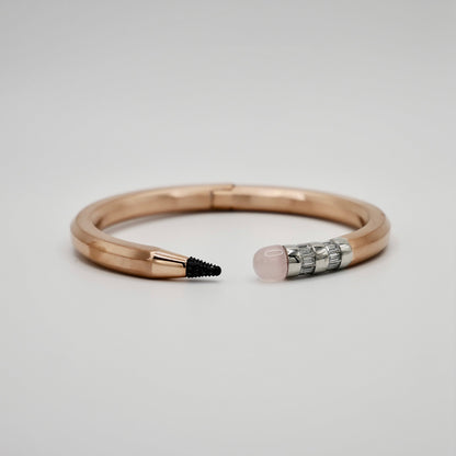Pencil Bangle with Moissanite and Pink Nephrite, 18K Gold Filled