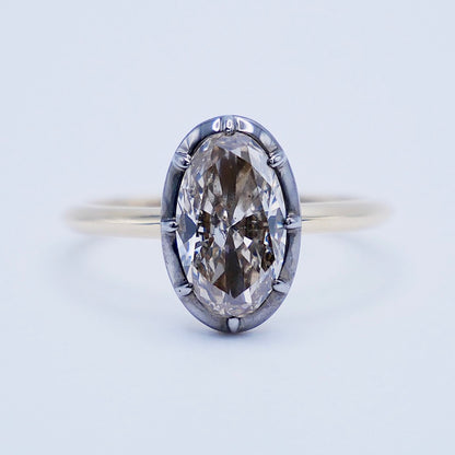 Georgian Victorian Champagne Oval Lab Diamond Ring, 14K Gold