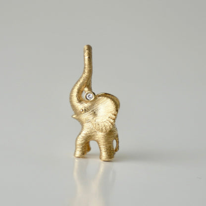 Diamond Small Elephant Pendant Charm, 18K Gold