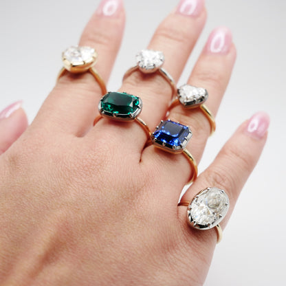 Georgian Victorian Oval Moissanite and Platinum Button Back Collet Ring, view 12