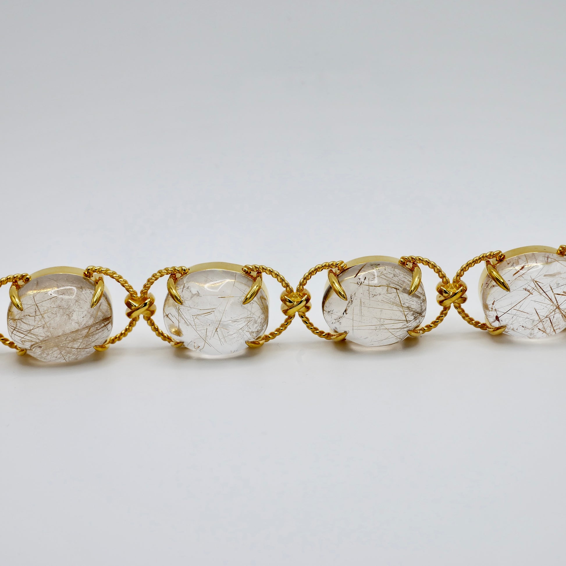 Pebble Cabochon Sicilian Rutilated Quartz Rope Bracelet, view 4