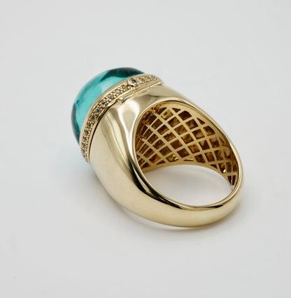 Aquamarine Cabochon Ring with Hidden Opening Starfish, view 2