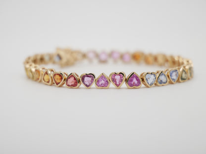 Multi Rainbow Heart Sapphire Tennis Bracelet, view 5