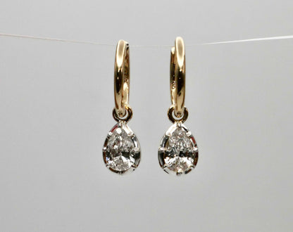 Pear Cut Moissanite or Diamond Georgian Victorian Gold Earrings, 14K Gold, view 4