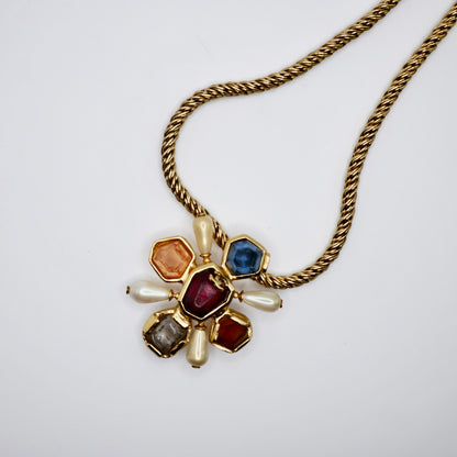 Vintage Chanel Gripoix poured glass Byzantine cross pendant necklace, view 2