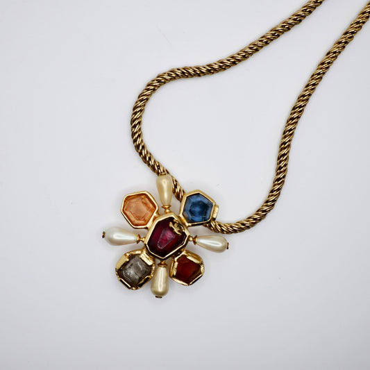 Vintage Chanel Gripoix poured glass Byzantine cross pendant necklace, view 2