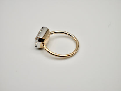 Georgian Victorian Emerald Cut Moissanite Button Back Collet Ring, White Gold, view 8