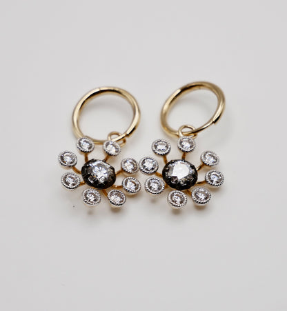 Moissanite and Gold Dandelion Hoop Earrings, view 3