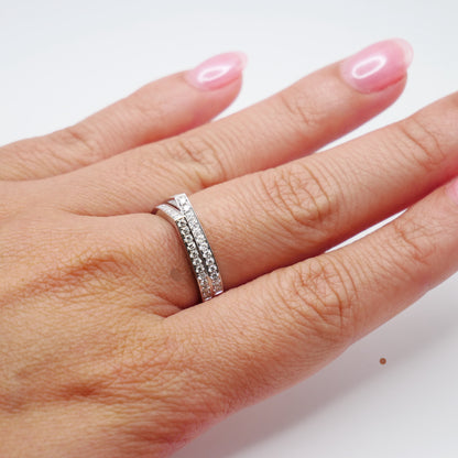 Geometric Double Band Diamond Ring with Lab Grown Diamonds, 18K Gold, view 8