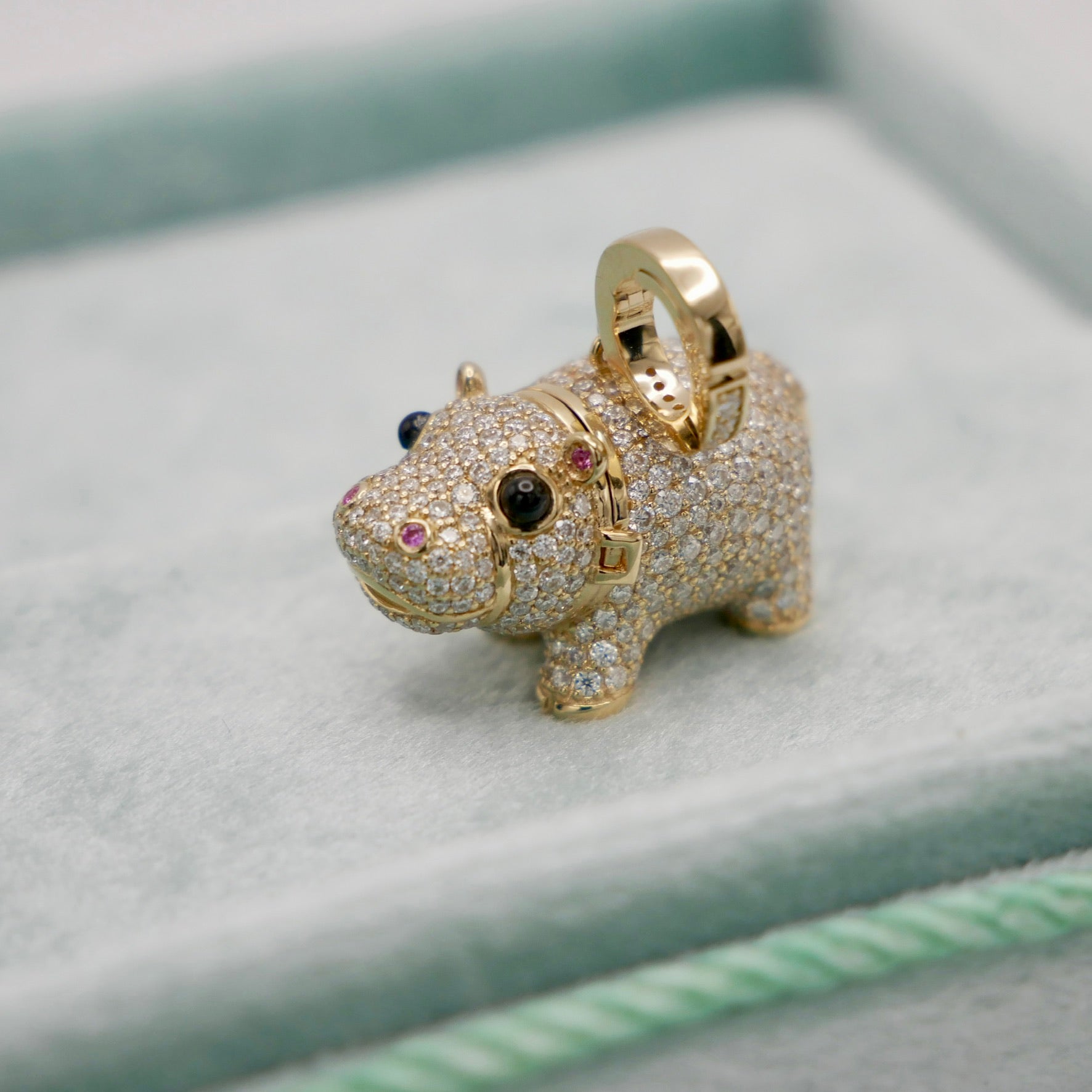 14K Gold Baby Hippo Hippopotamus Locket Pendant - Moo Deng