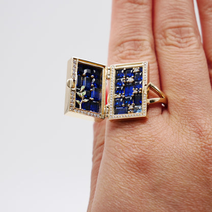 Enchanted Door Portal Moissanite and Sapphire Ring, 14K Gold, view 10