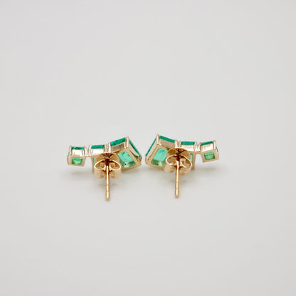 Emerald-Cut Lab Emerald Climber Earrings, 14K Gold, view 5
