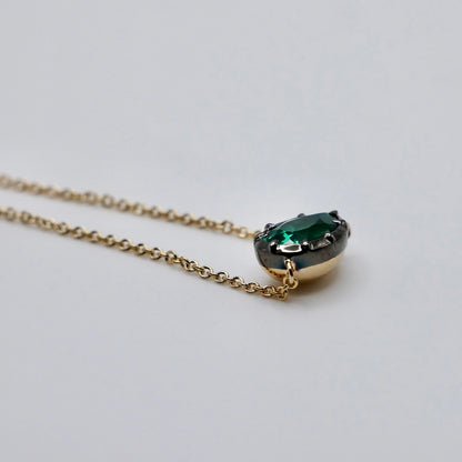 Georgian Victorian Collet Set Round Back Pear Shaped Emerald Necklace, view 4