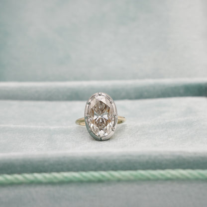 Georgian Victorian Oval Moissanite and Platinum Button Back Collet Ring, view 5